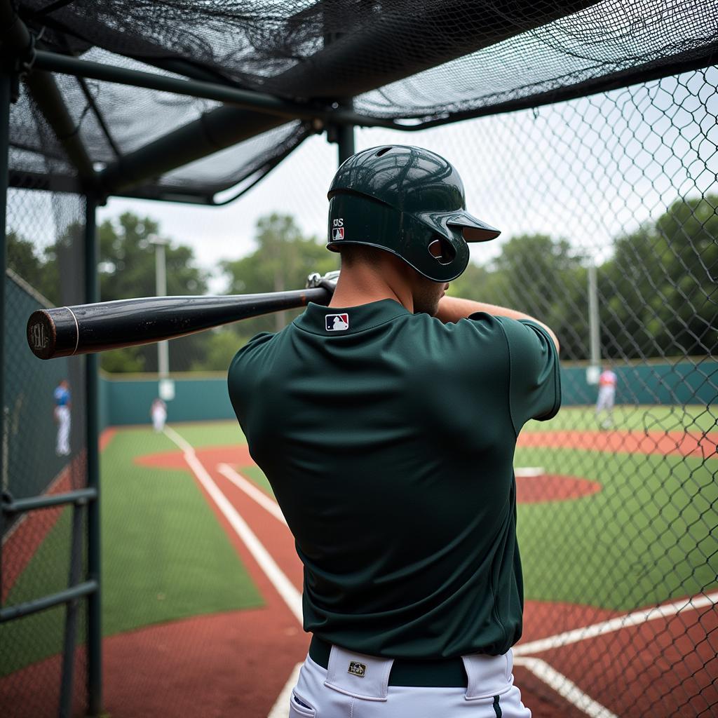 Baseball Player Training in Upper Deck Cage