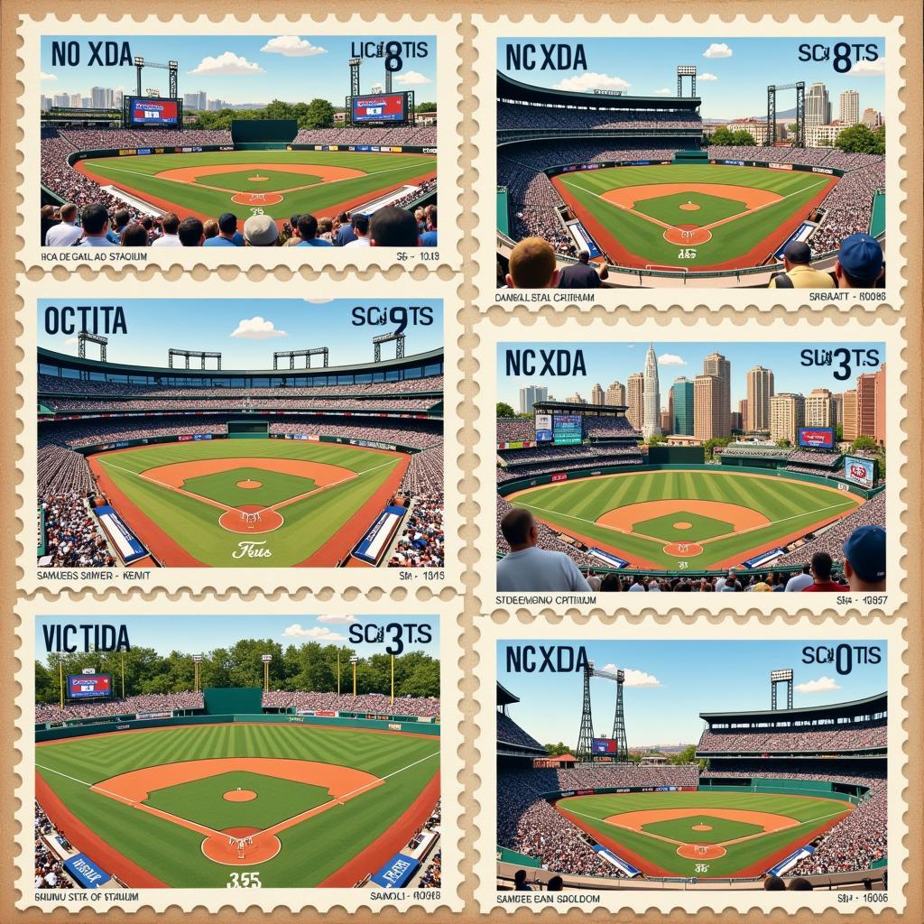 Stamps depicting iconic baseball stadiums