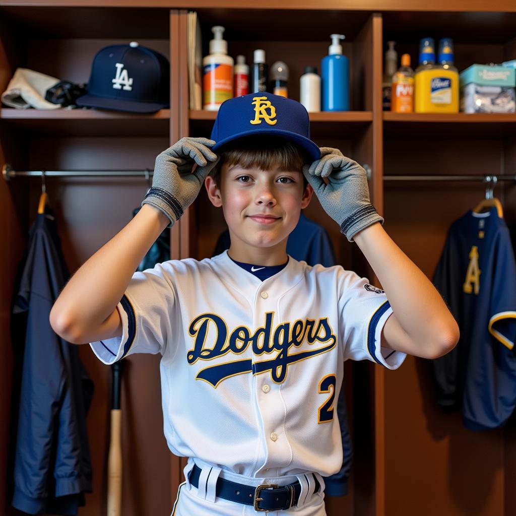 Baseball player getting ready for a game