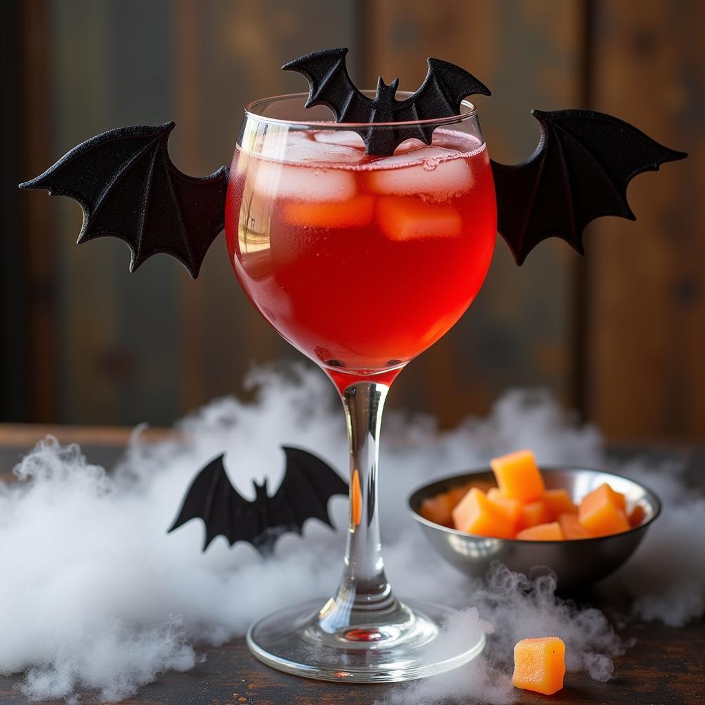 Bat Wine Glass with a Spooky Cocktail