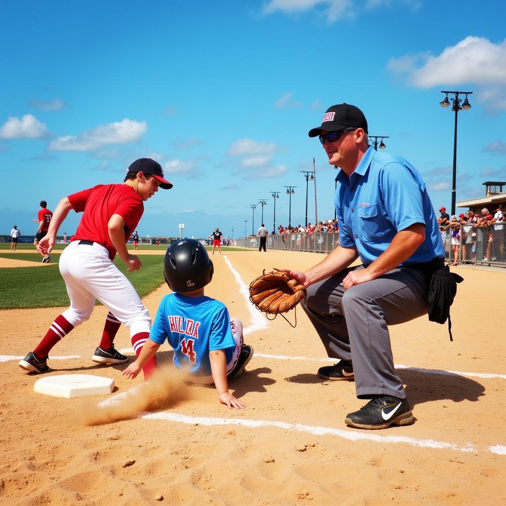 Youth baseball players compete in the Battle of the Beach Baseball Tournament