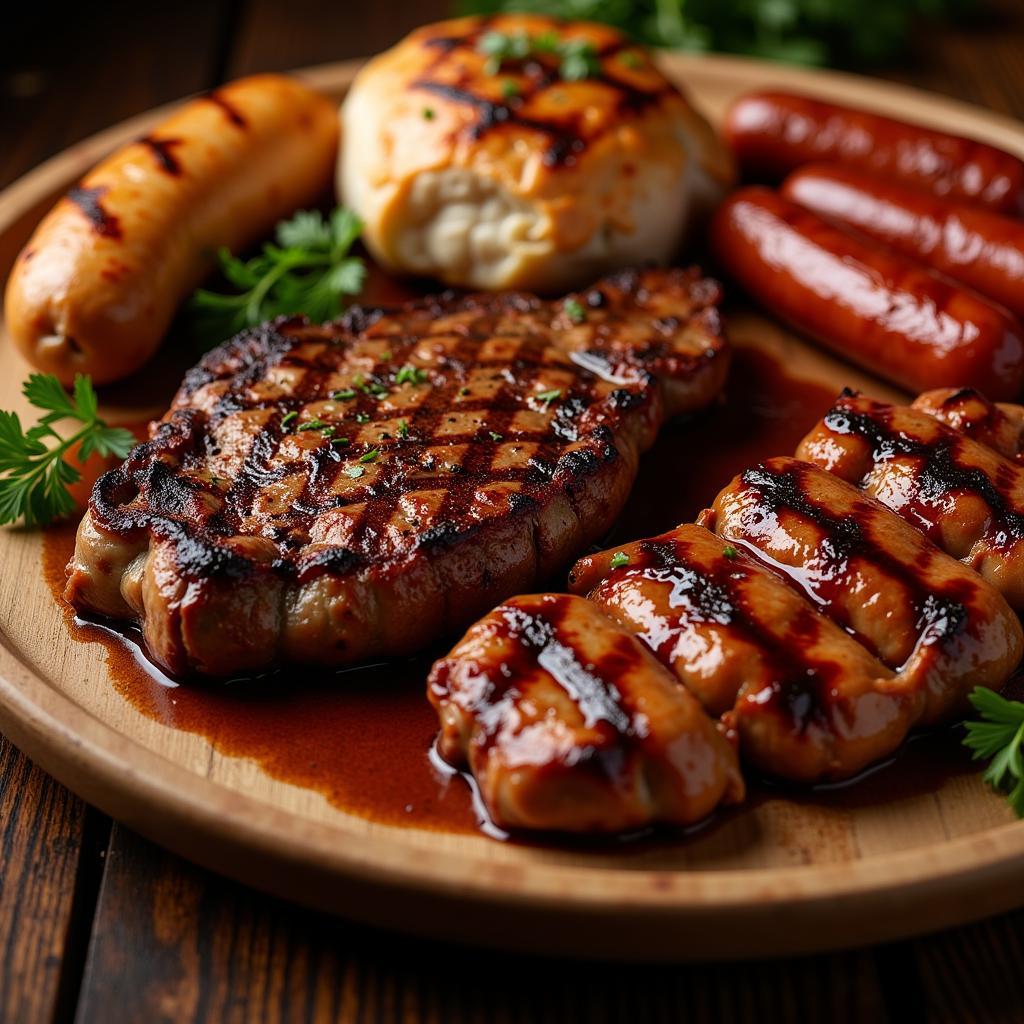 BBQ Platter with Steak, Chicken, and Sausages