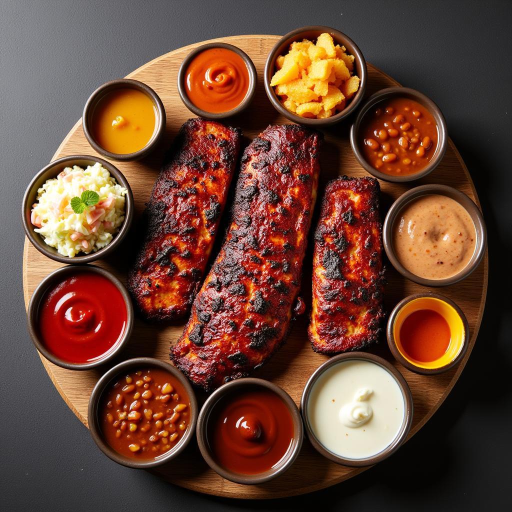 BBQ Platter with Various Sauces and Sides