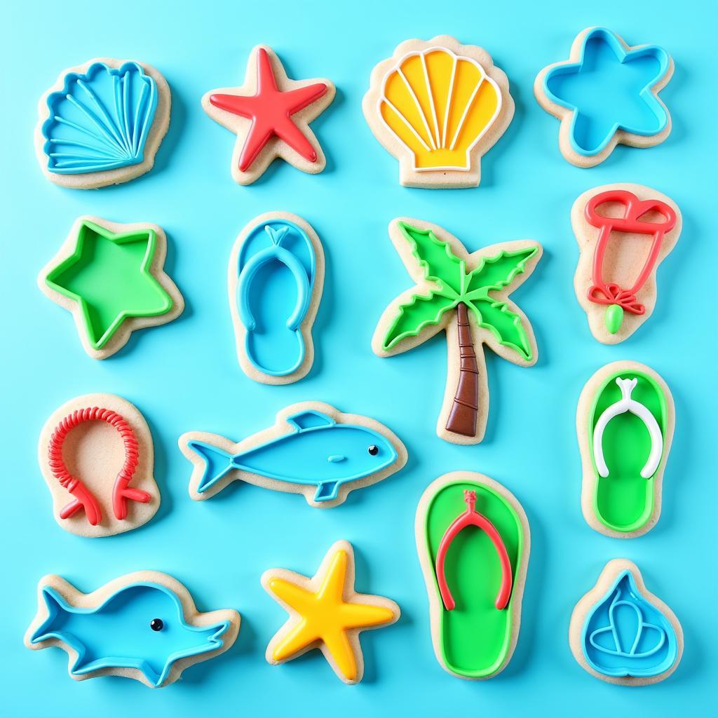 A vibrant set of beach theme cookie cutters