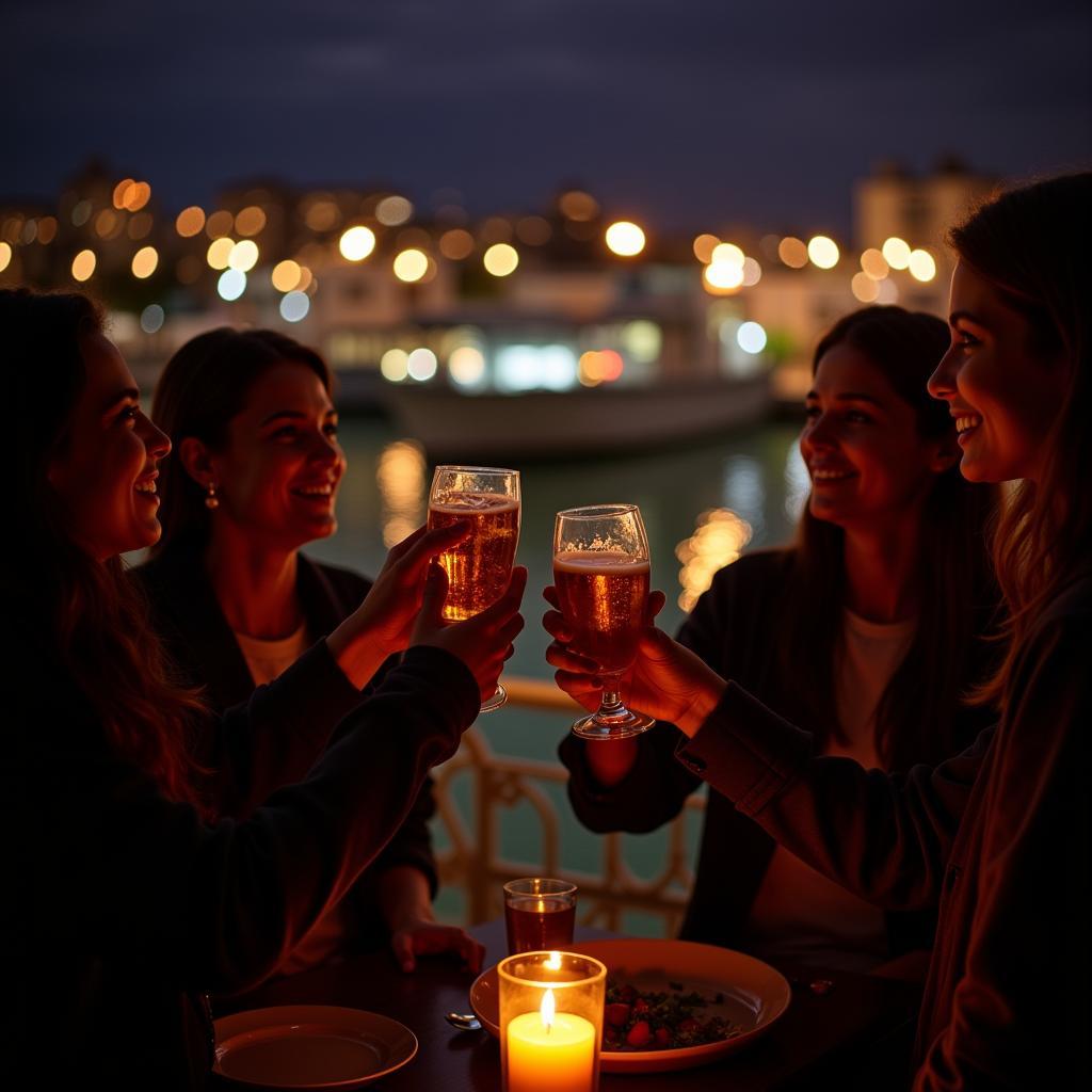 Friends raising a glass of Beam's Choice in celebration