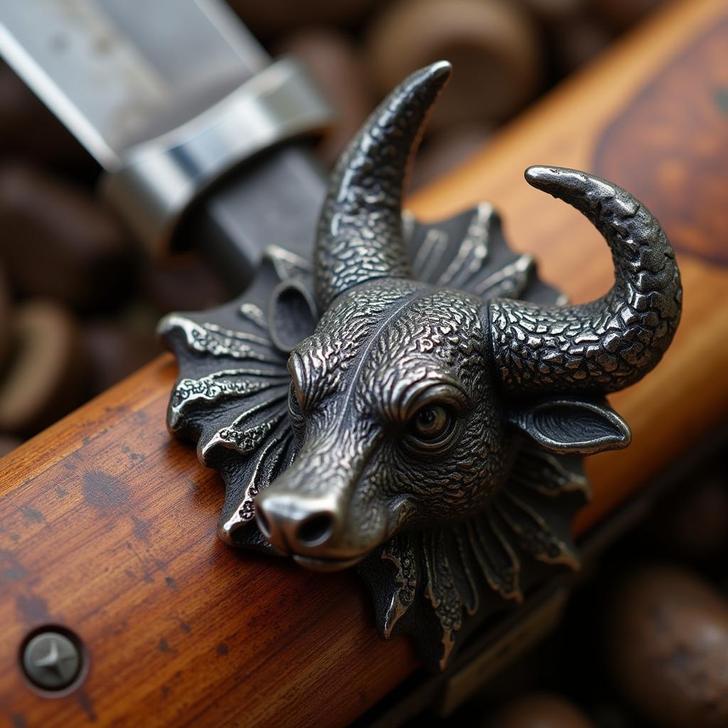 Close-up of Bear and Bull Knife Bolsters