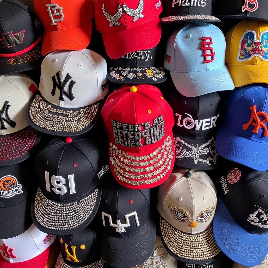 Variety of Bedazzled Baseball Hats