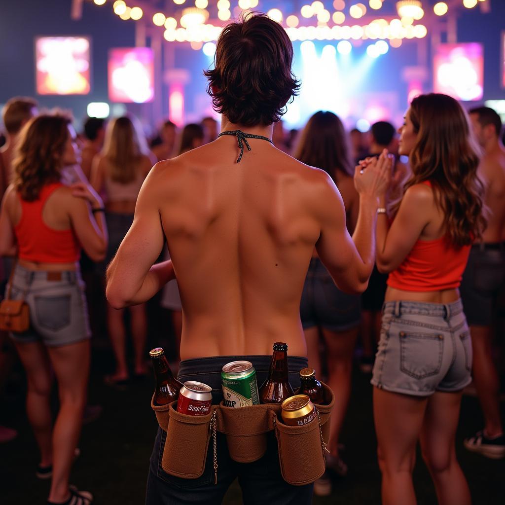 Festival-goers enjoying drinks secured in beer holder belts