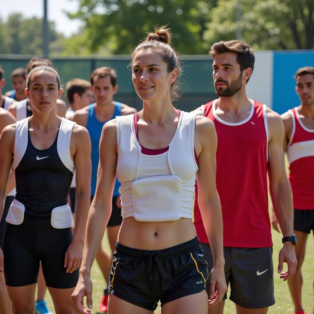 Group of athletes using cooler top pads during a break