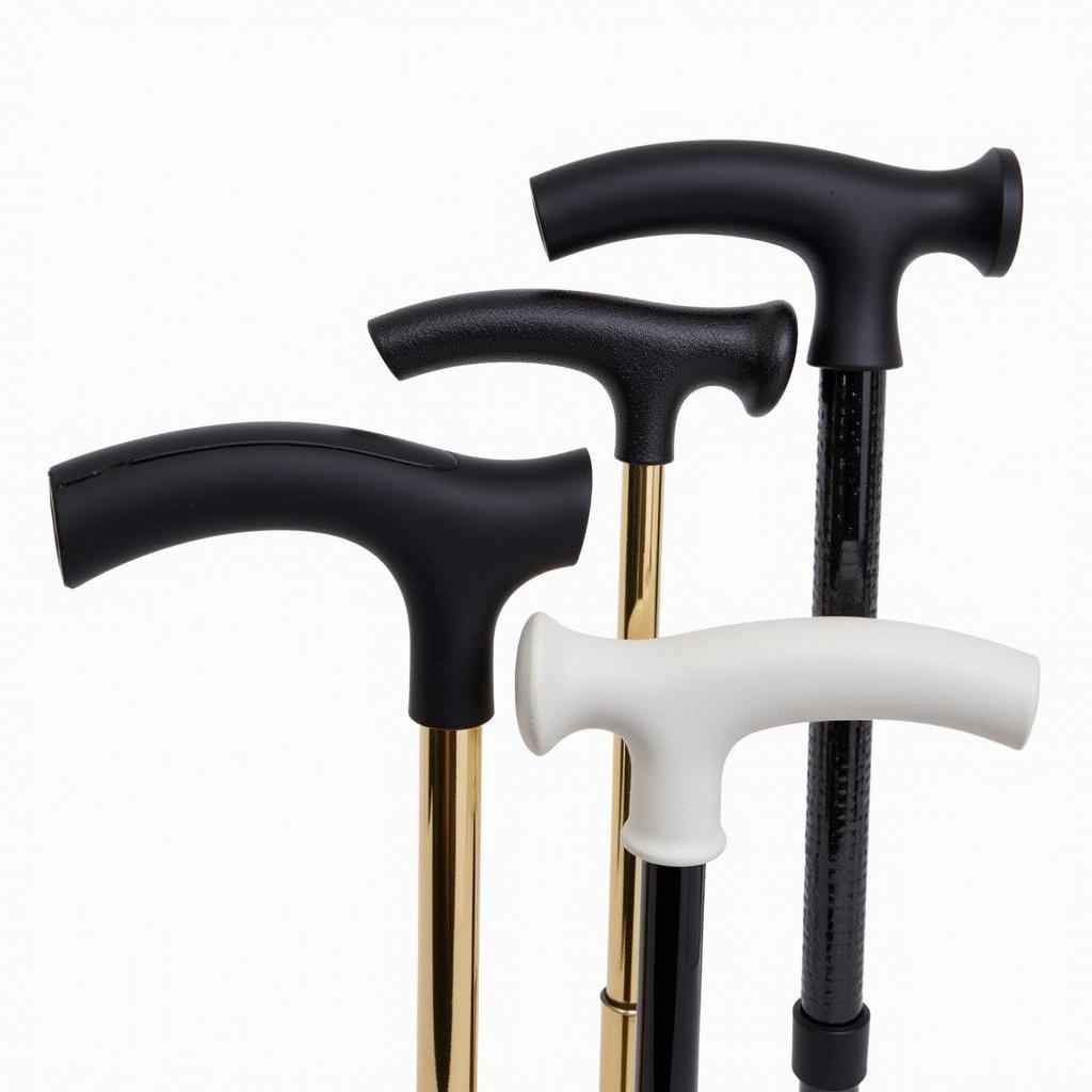 Various walking cane handle designs for different hand sizes and comfort levels