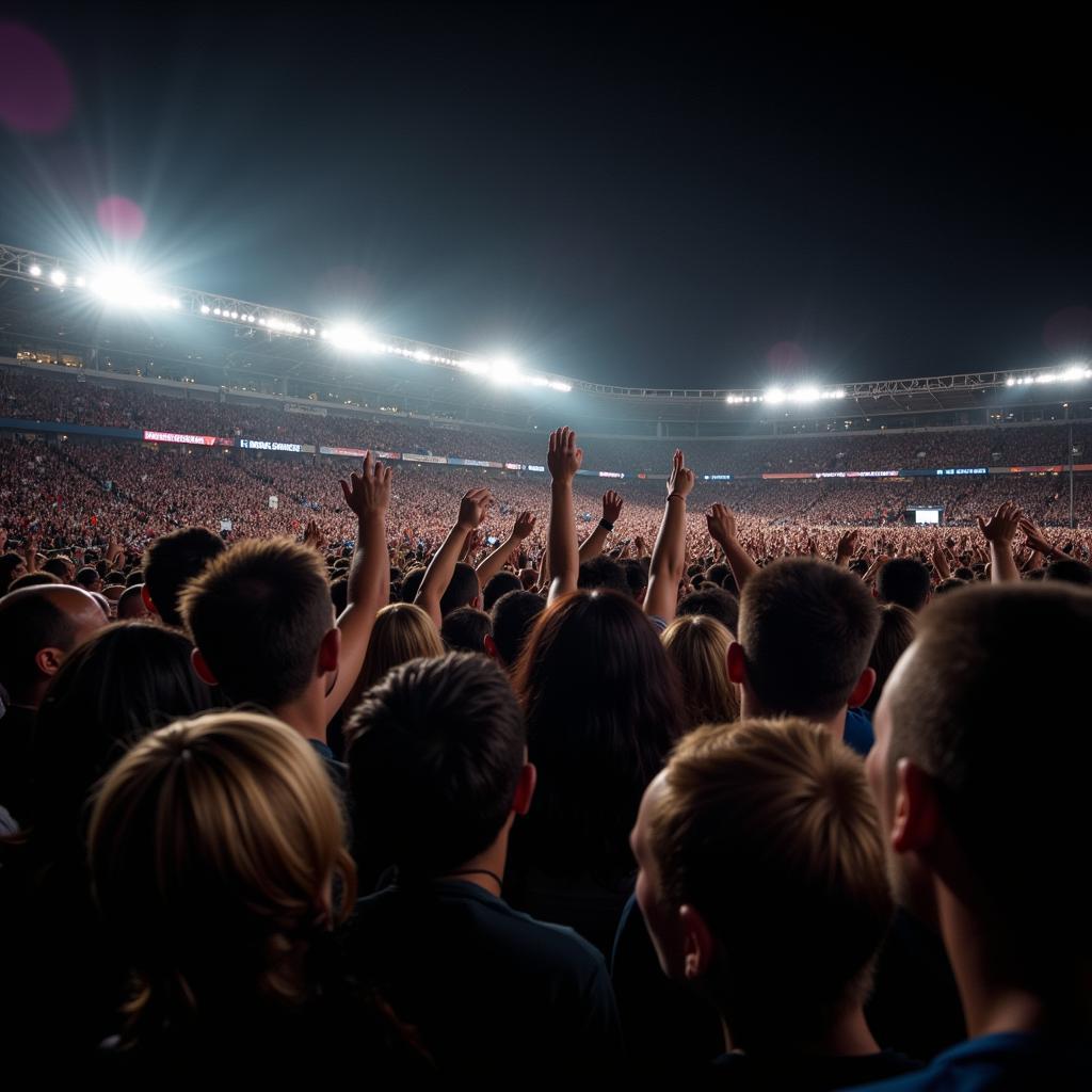 Fans cheering in a crowded stadium