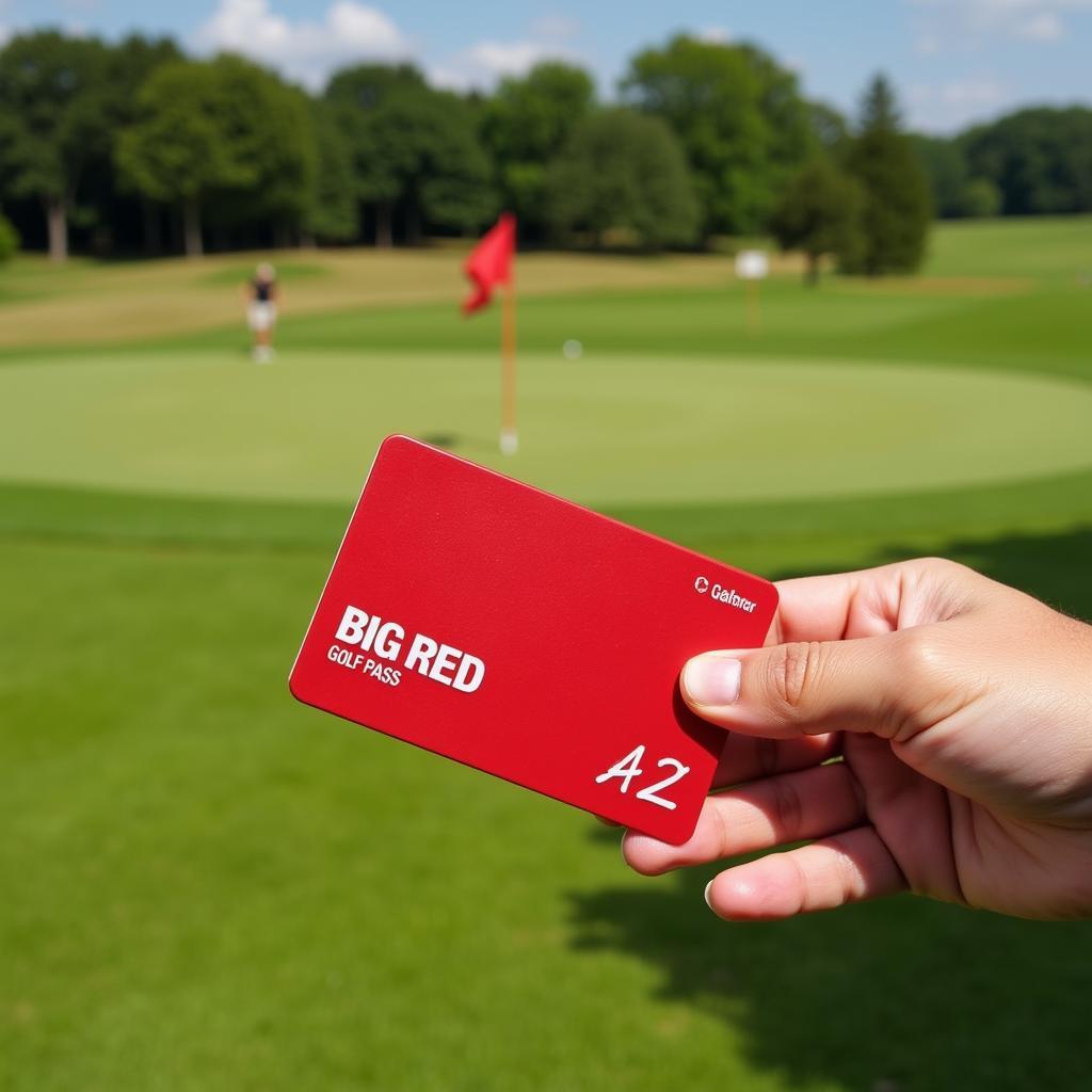 Golfer holding up the Big Red Golf Pass