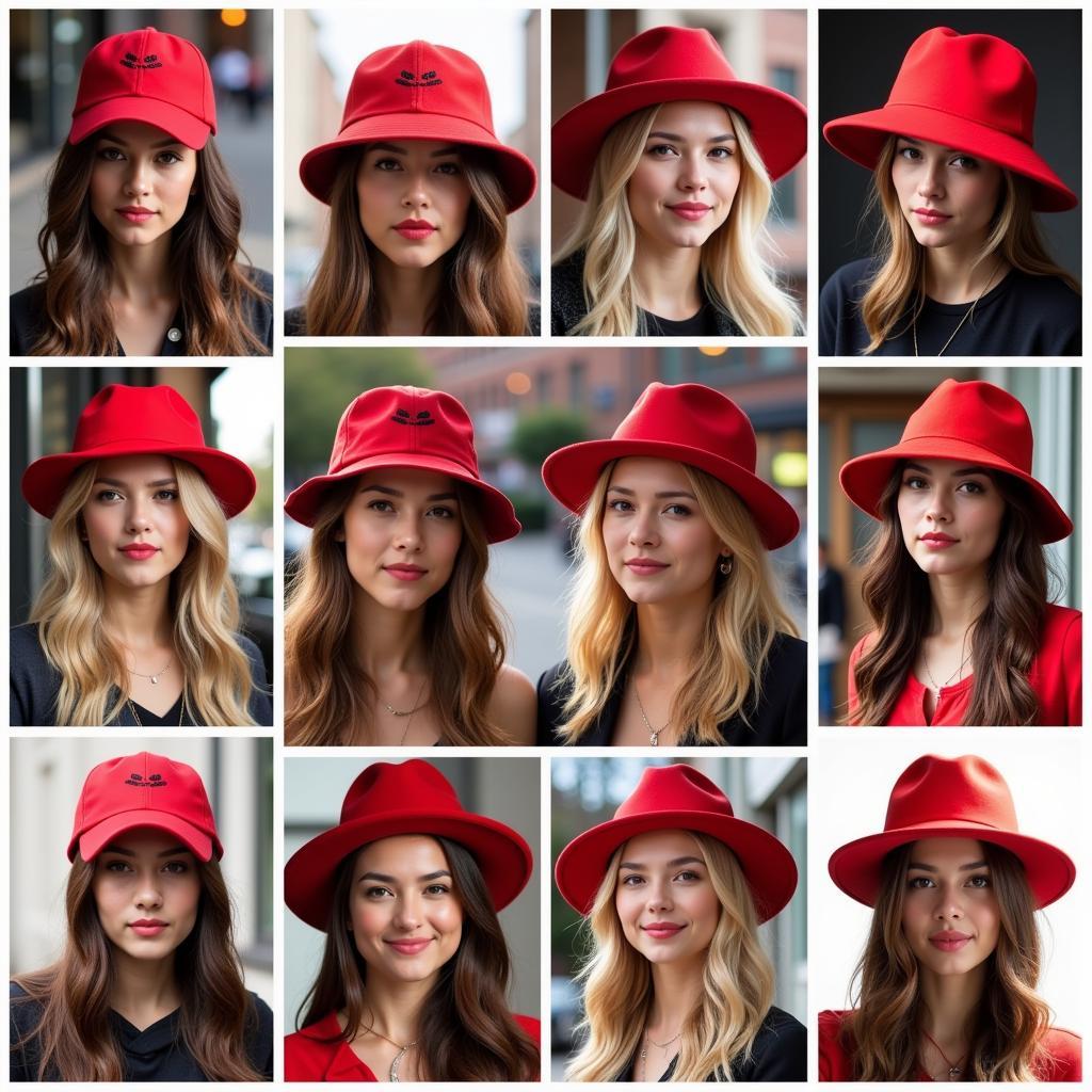 People wearing different styles of big red one hats