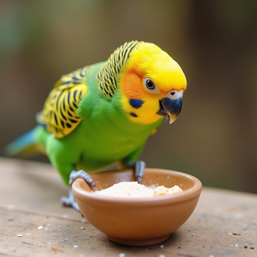 A bird enjoying chicken smoothie salt