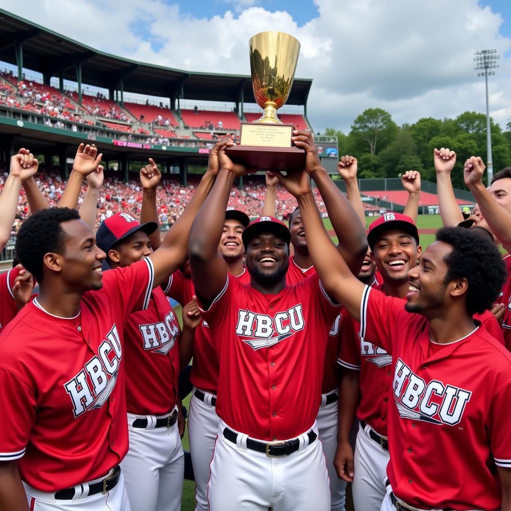 Players celebrating a victory at the Black College World Series.