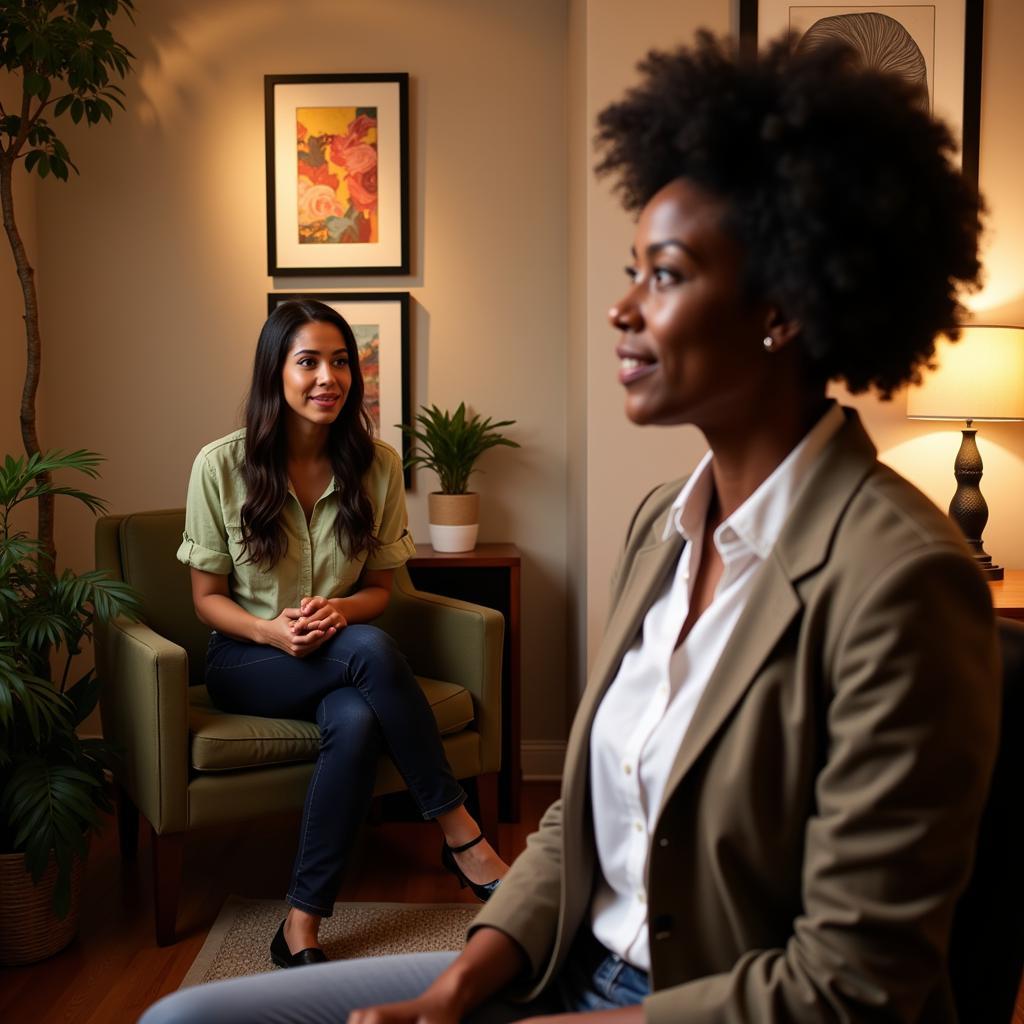 Black therapist in Denver office setting