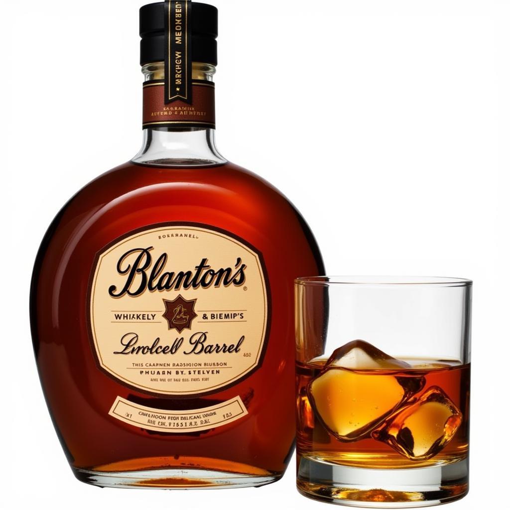 Blanton's Bourbon bottle and a glass with the spirit poured in it