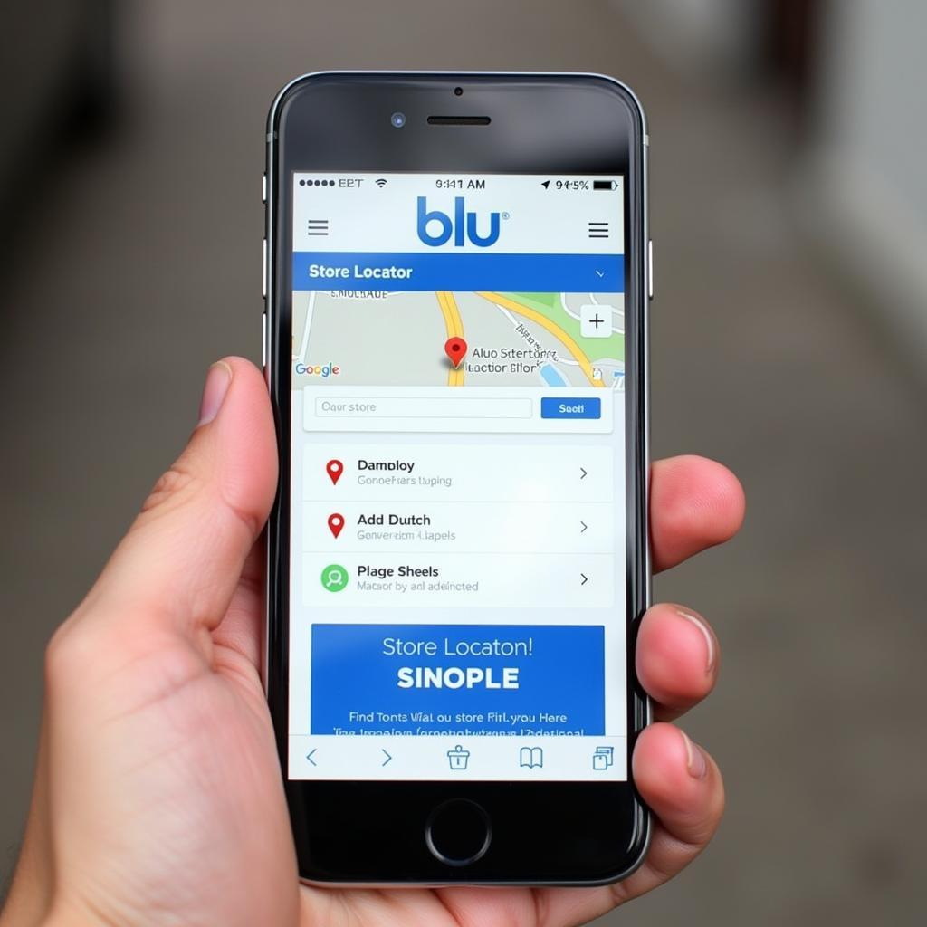 Blu store locator website on a mobile phone