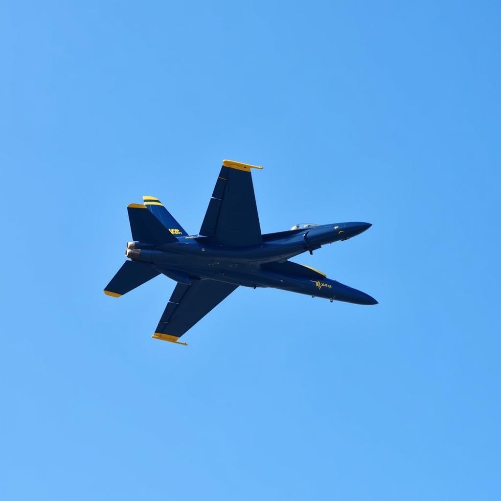 Blue Angels F/A-18 Super Hornet soaring during an air show.