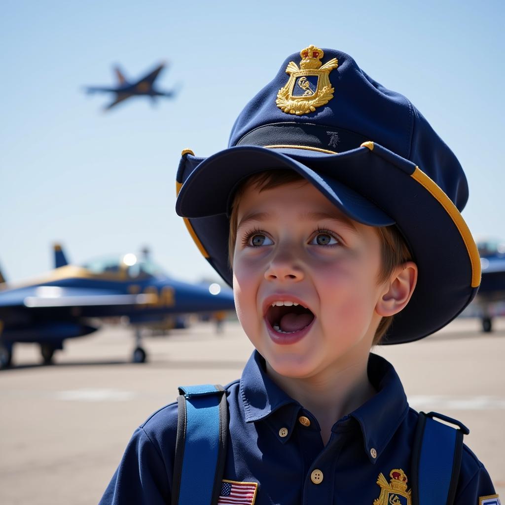 Child Wearing Blue Angels Hat at Airshow