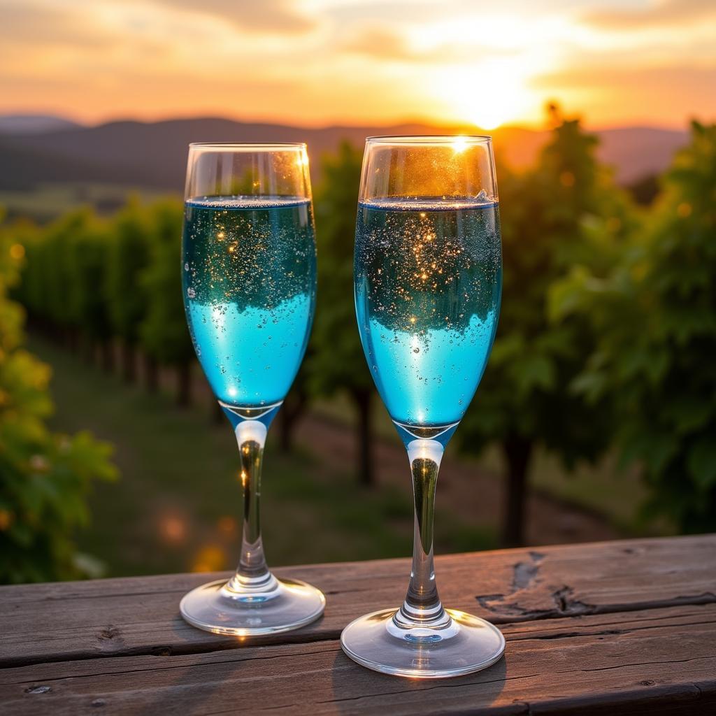 Glasses Filled with Vibrant Blue Wine