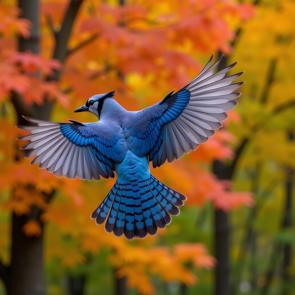 Blue Jay Soaring Through the Air