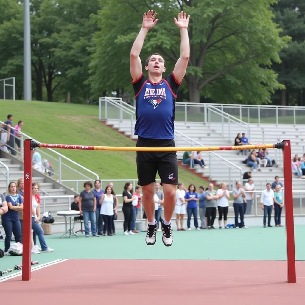 High Jumper Soaring Above the Bar