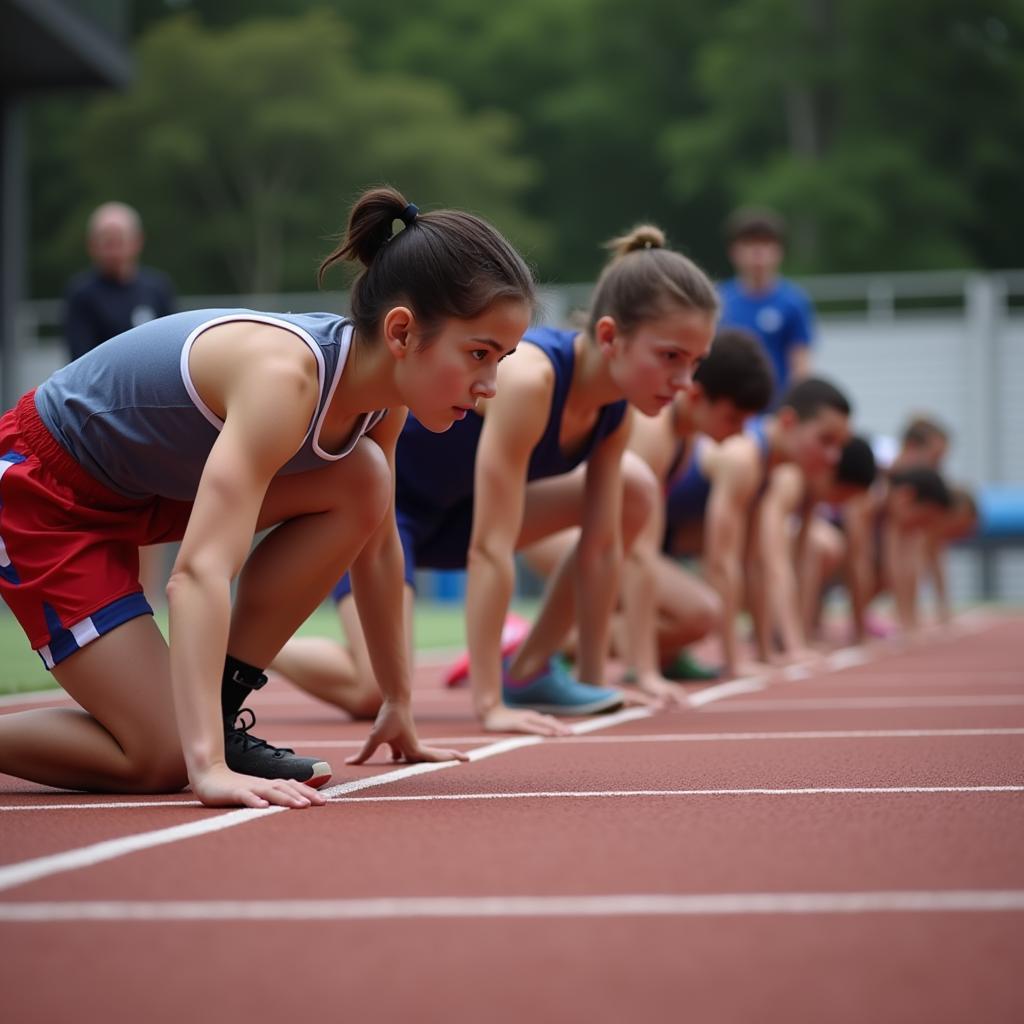 Athletes at the Starting Line of the Blue Jay Invitational Track Meet