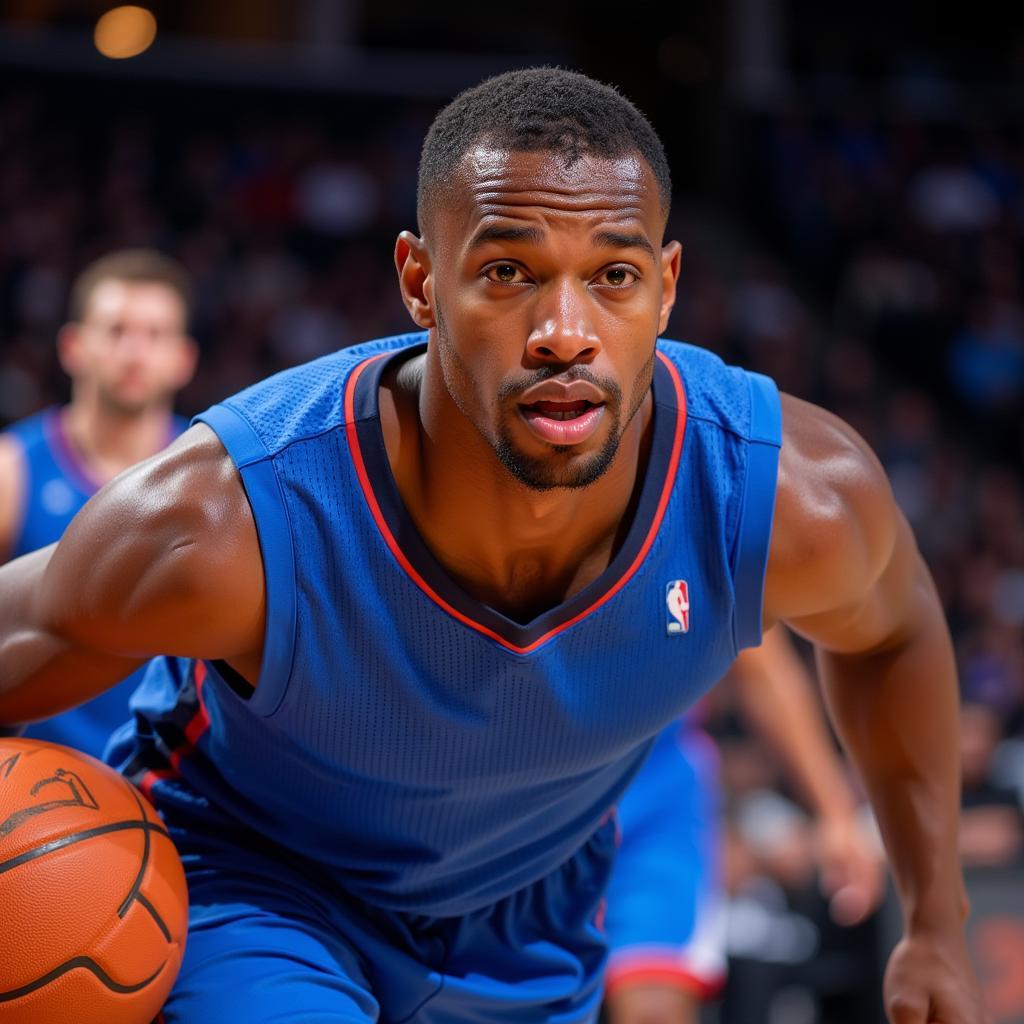 Basketball Player in a Blue Mesh Jersey