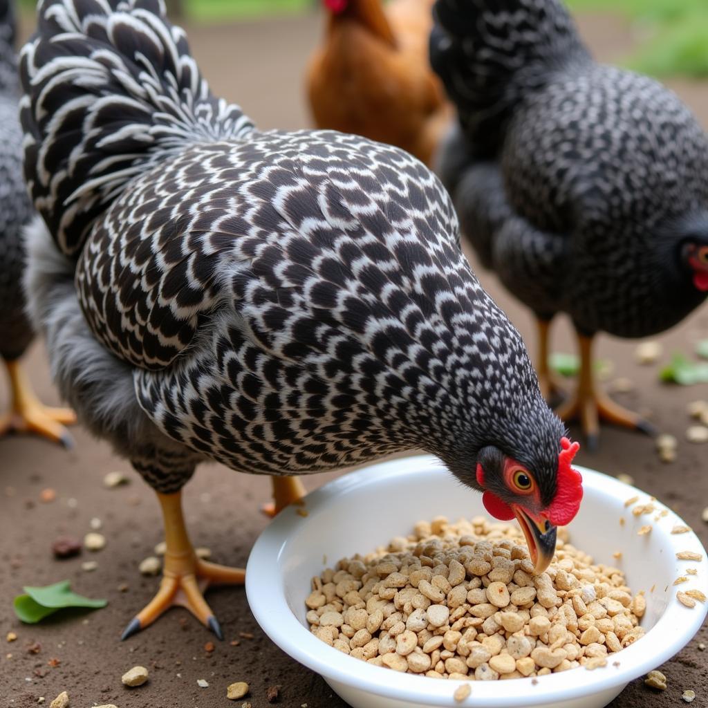 Bluebell Egger Chicken Eating from a Feeder