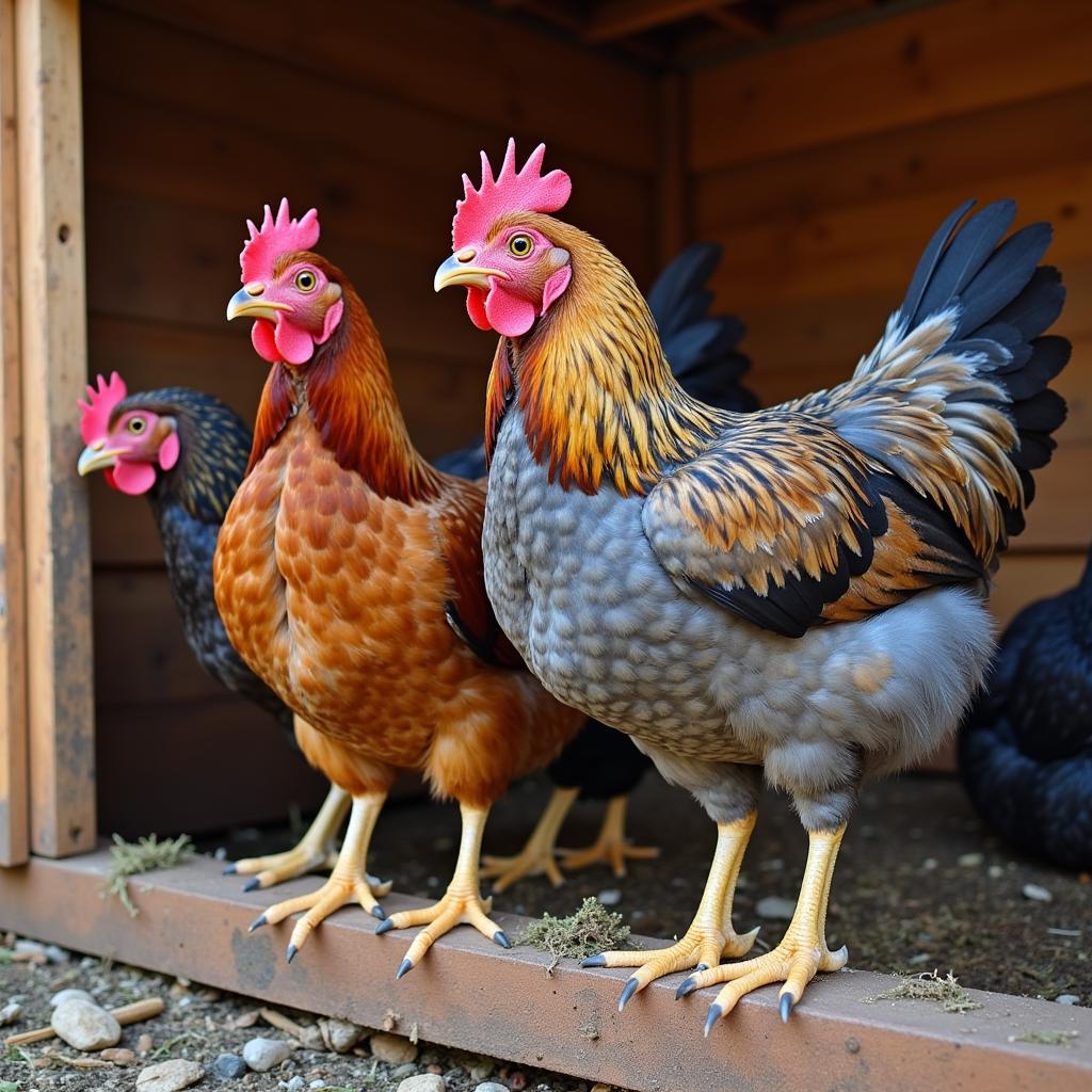 Bluebell Egger Chicken Roosting with Other Chickens