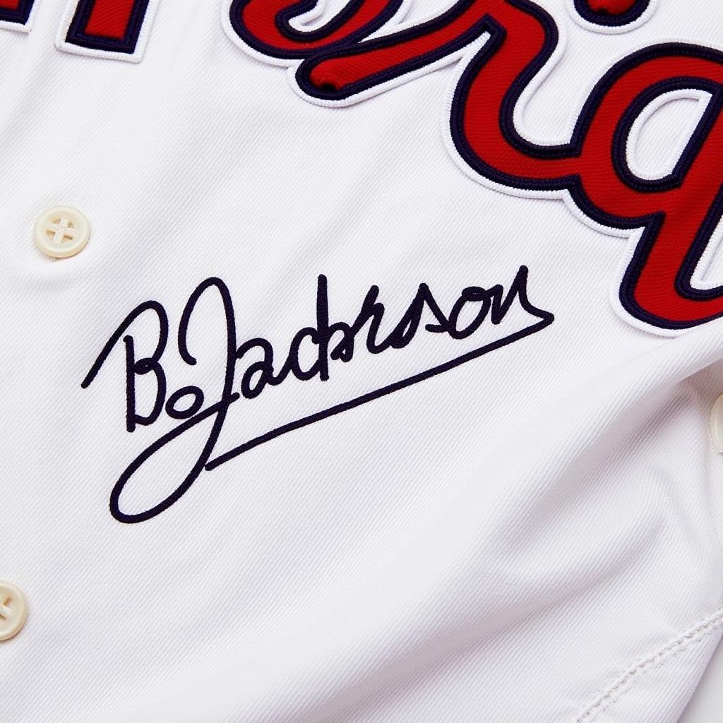 Close Up of a Bo Jackson Autographed Baseball Jersey Signature