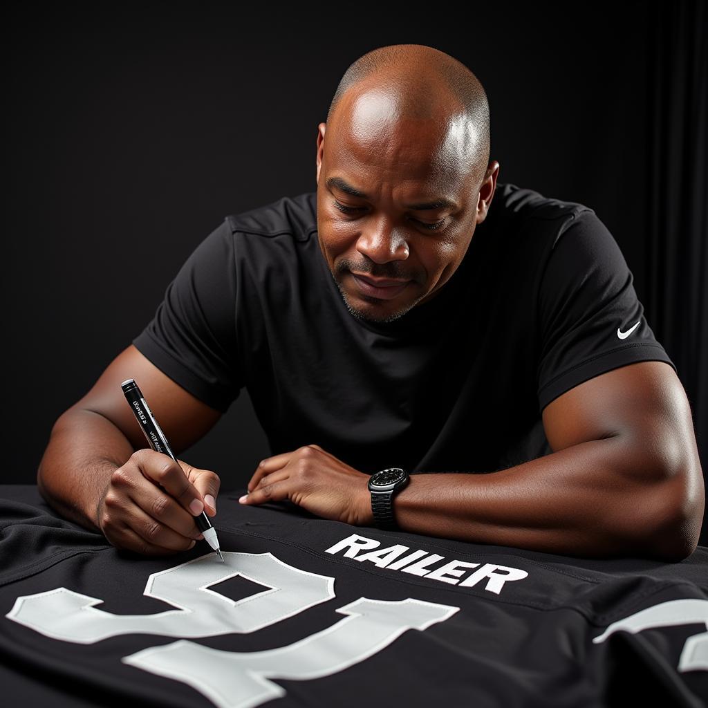 Bo Jackson signing a Raiders jersey