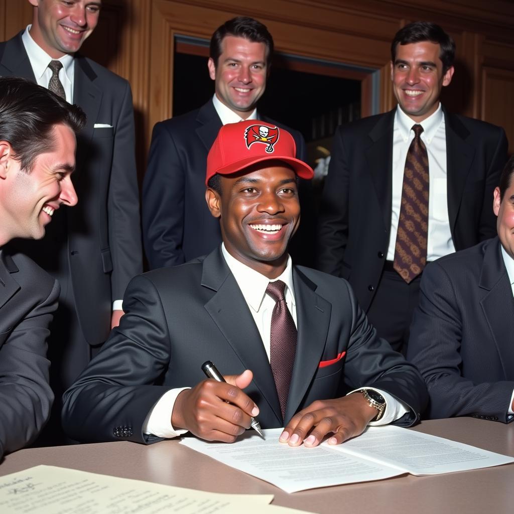 Bo Jackson signing his contract with the Tampa Bay Buccaneers