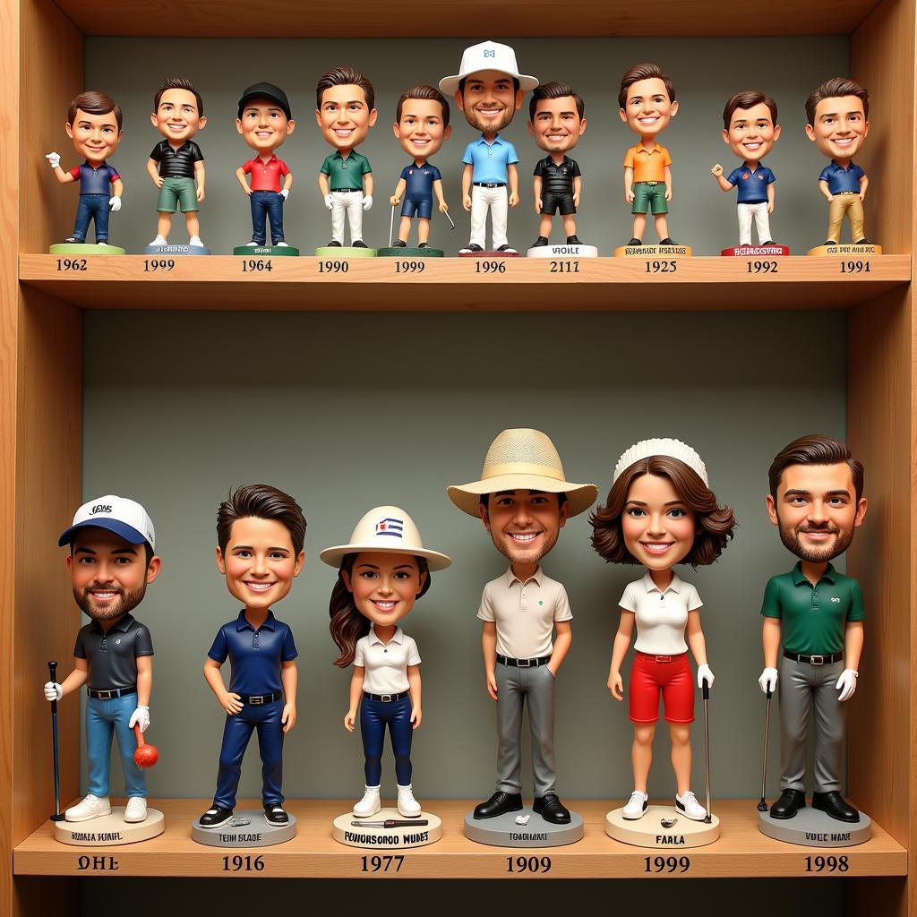 A collection of bobblehead golfers