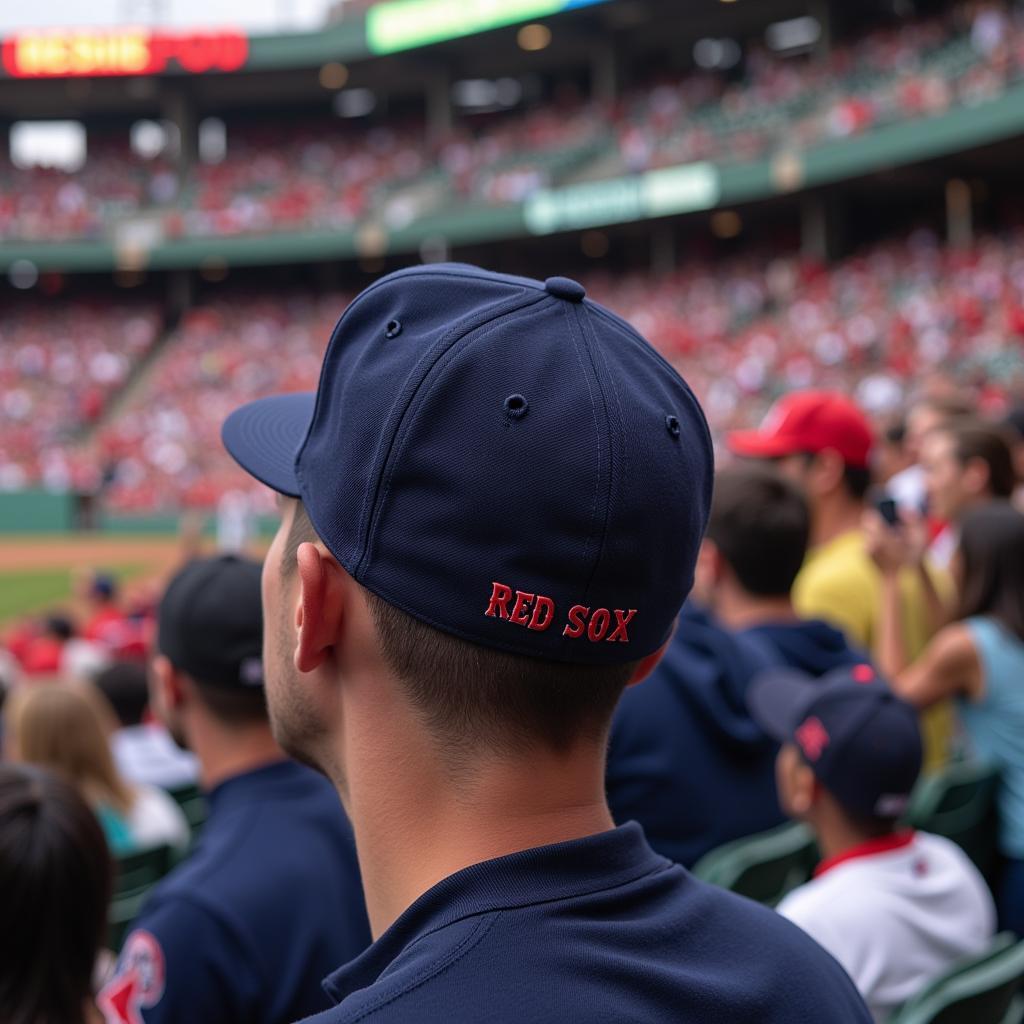  A Boston Red Sox fan sporting a custom hat at Fenway Park