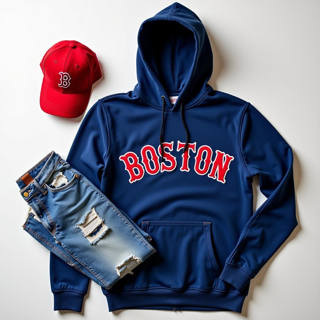 Boston Themed Outfit with Hat, Hoodie, and Pin