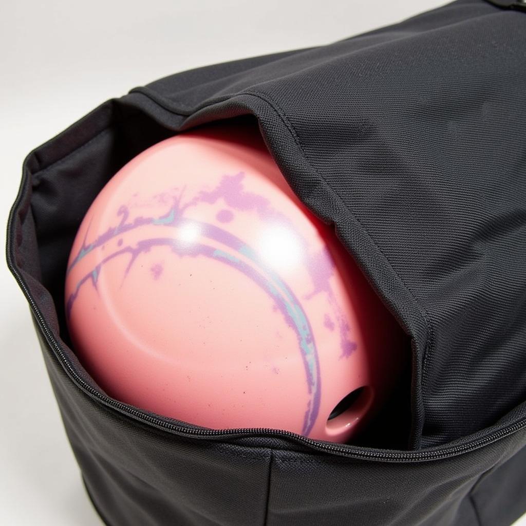 Close-up of the interior padding of a bowling ball bag