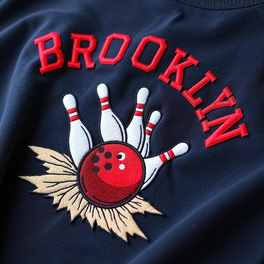 Close-up of a bowling sweatshirt design details 