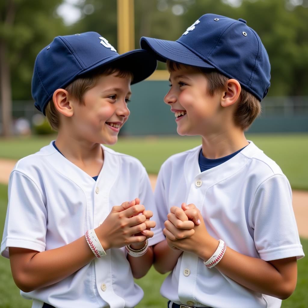 Boys Wearing Matching Baseball Bracelets