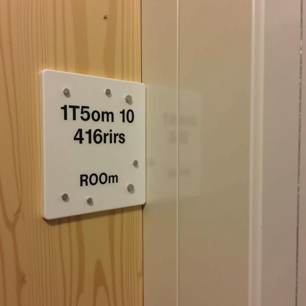 A braille sign on a door indicating the room number and name