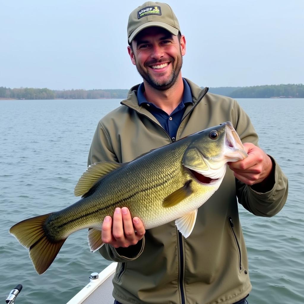 Brandon Belt holding a prize-winning largemouth bass