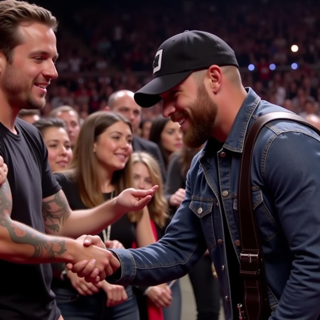 Brantley Gilbert interacting with fans during a concert