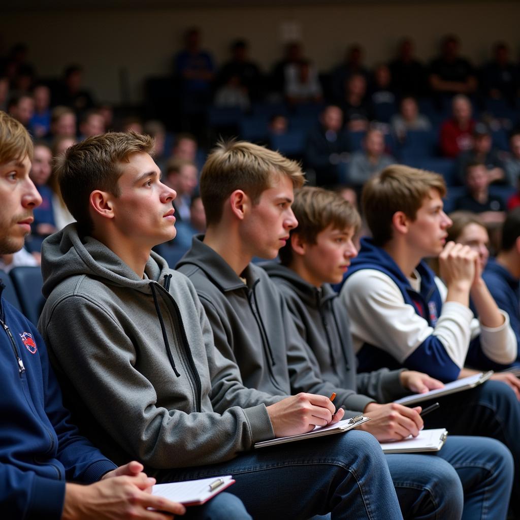 Scouts watching a Braves Invitational game with clipboards