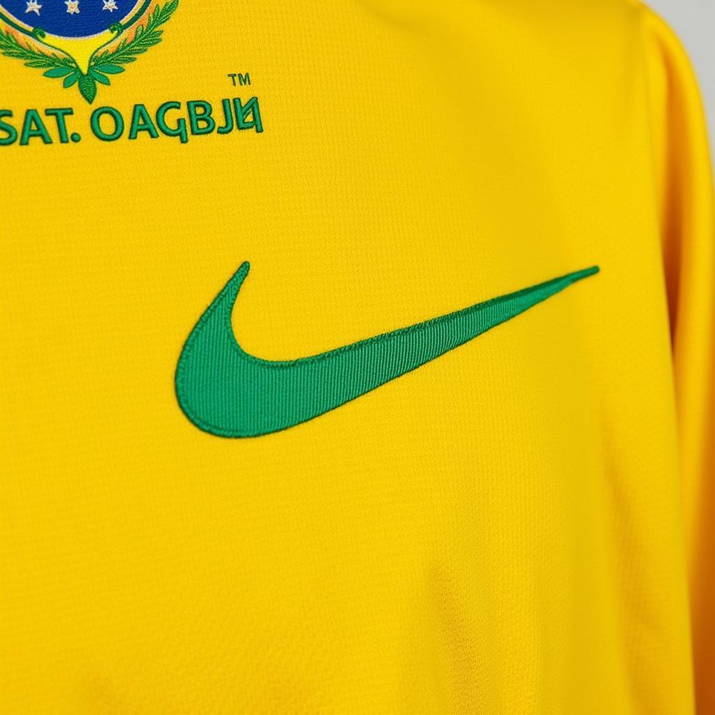 Close-up of the Brazil 2013 jersey crest and Nike logo