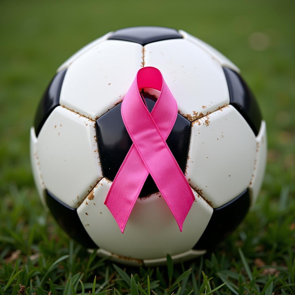 Soccer ball with pink ribbon for breast cancer awareness