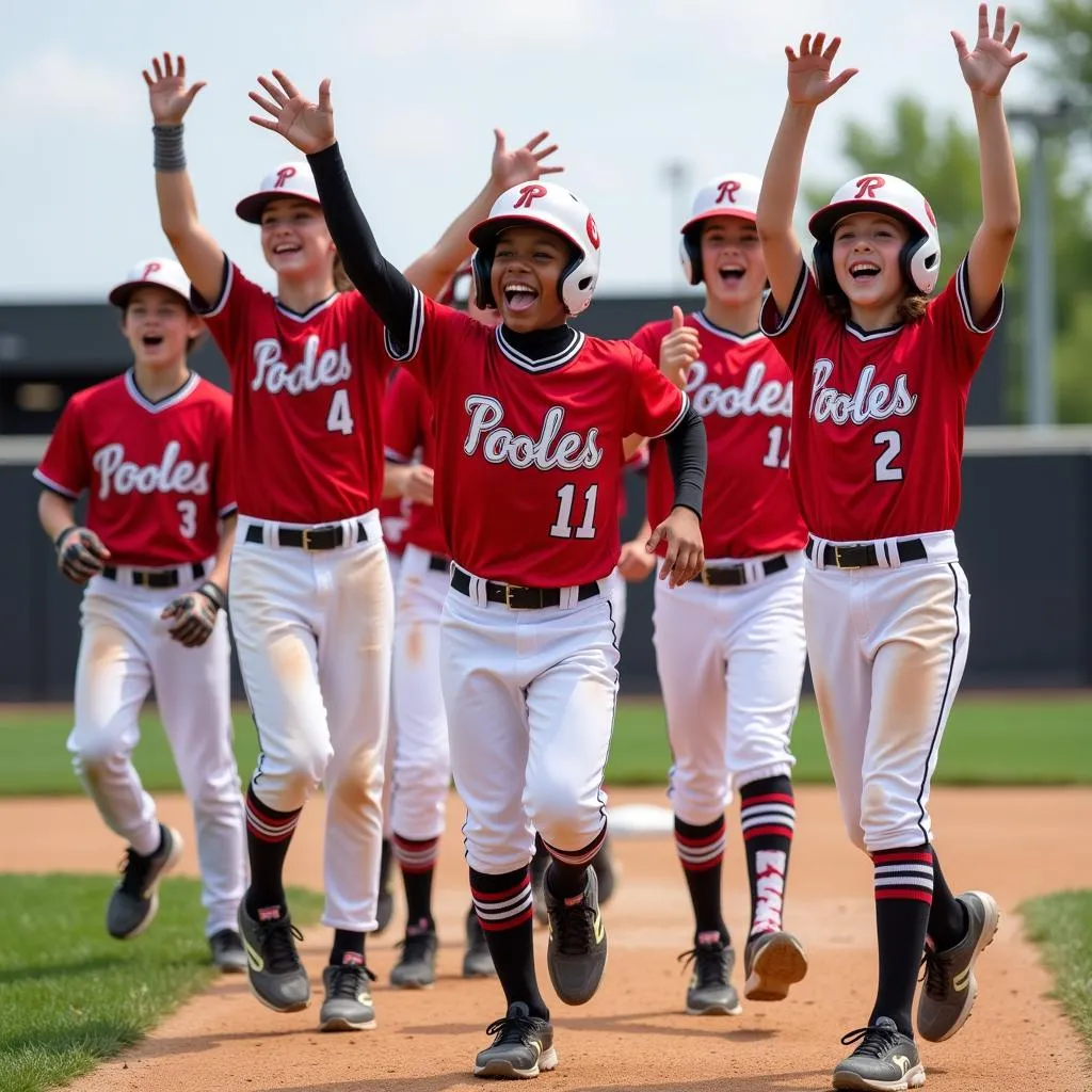 Players Celebrating a Run at Brother Rice Baseball Field