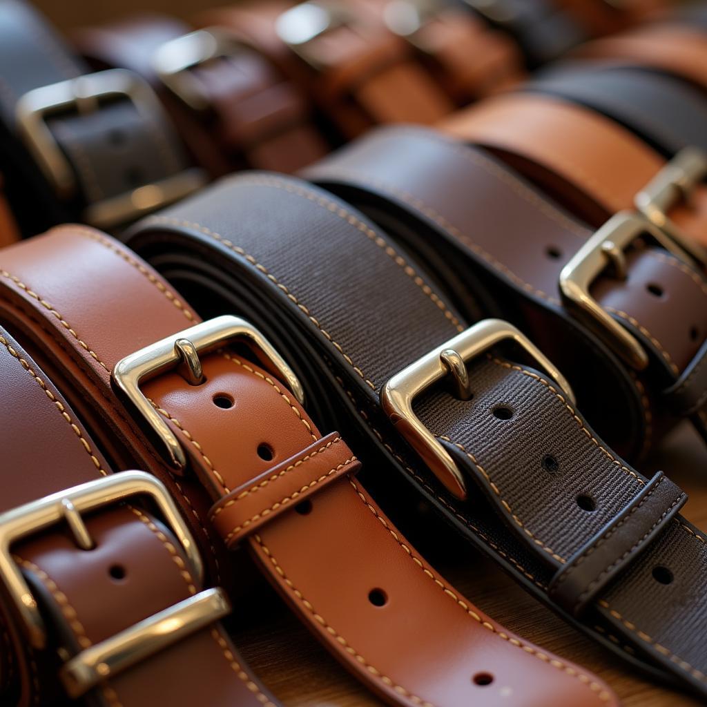 Different styles of brown baseball belts