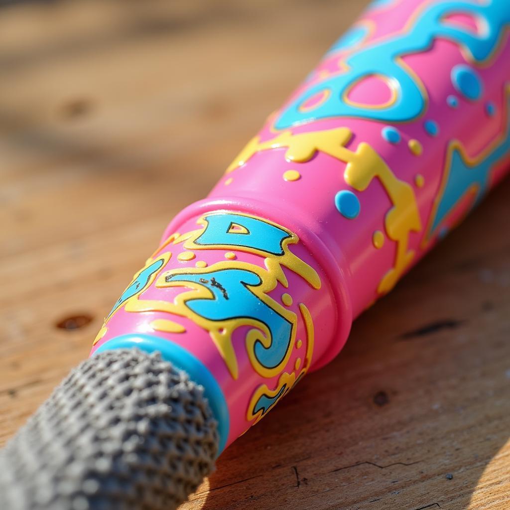 Close-up of a colorful bubble gum softball bat