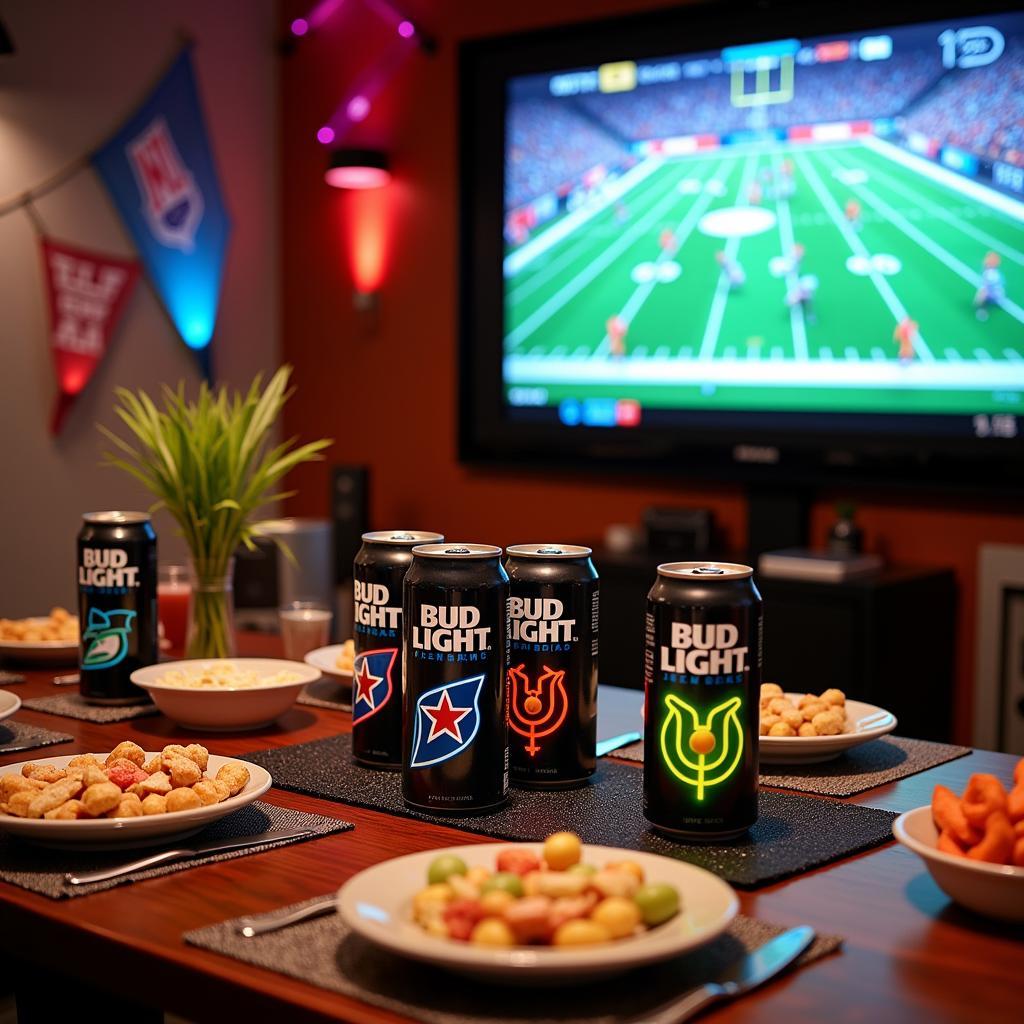 A Bud Light Neon NFL themed party setup